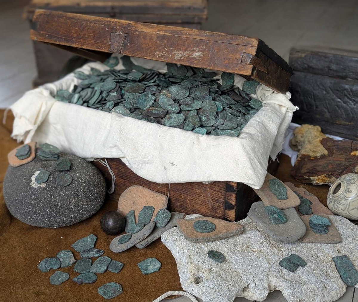 A chest of coins discovered during a salvage operation last summer. More than 1,000 coins were hauled from the sea, believed to have been minted in Spain’s South American colonies in the late 17th and early 18th centuries
Courtesy 1715 Fleet-Queen Jewels
