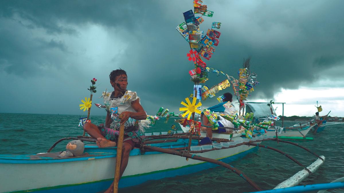 A still from Martha Atienza’s video Fisherfolks Day 2022, which addresses the impact of tourism on the Bantayan Islands fishing community in the Philippines Courtesy of Silverlens, Manila/New York and Mori Art Museum
