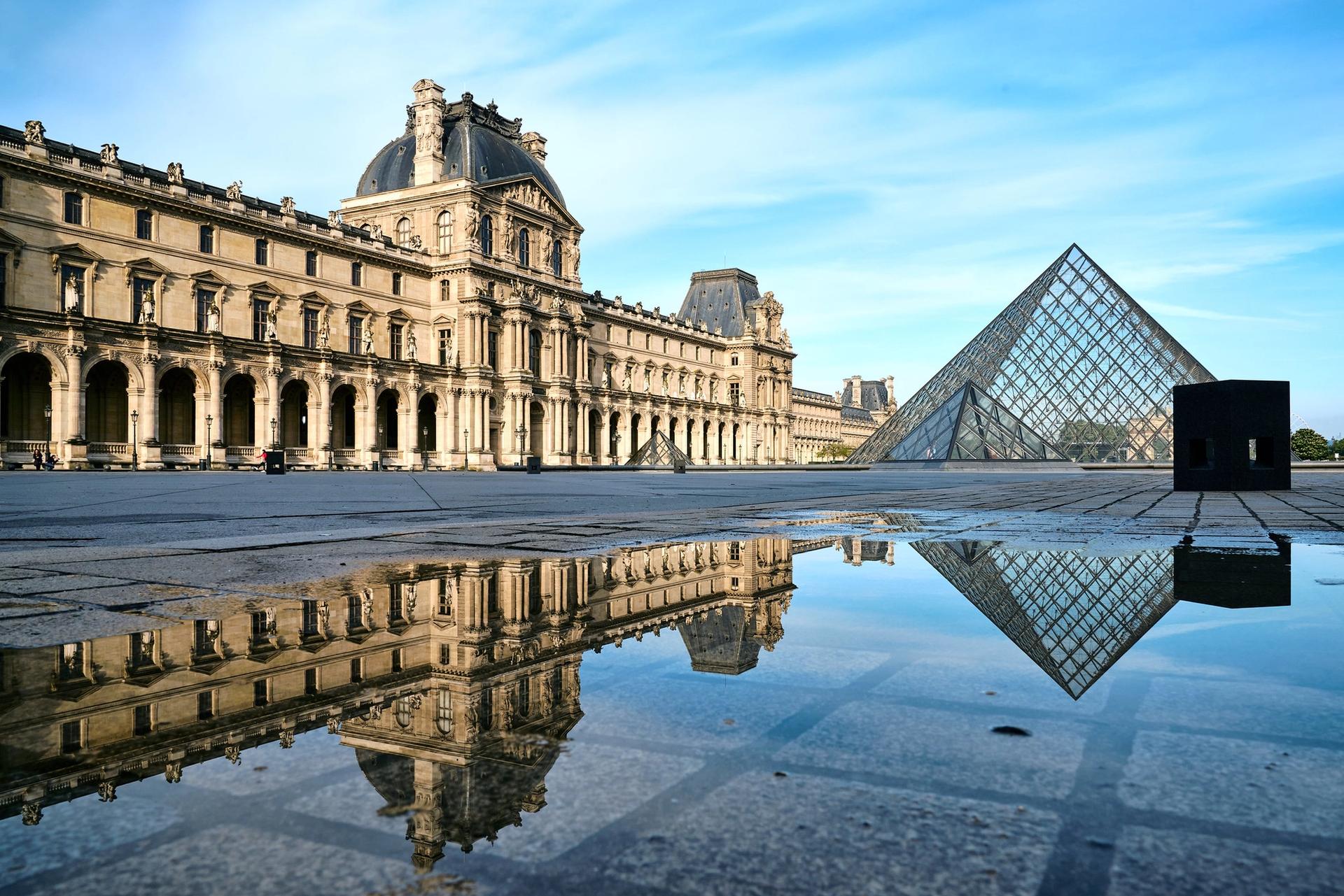 The Louvre in Paris is closed for a second day after the French government banned indoor public gatherings of more than 5,000 people Photo: Pedro Szekely