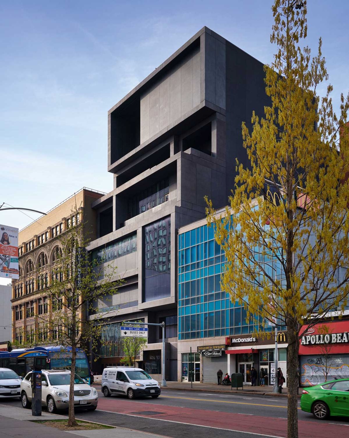 The dramatic façade of the Studio Museum is designed to project the power and voice of Black artists today. The museum was founded 57 years ago and now boasts a collection of nearly 9,000 works by more than 800 artists

Photo: © Dror Baldinger FAIA, courtesy the Studio Museum in Harlem