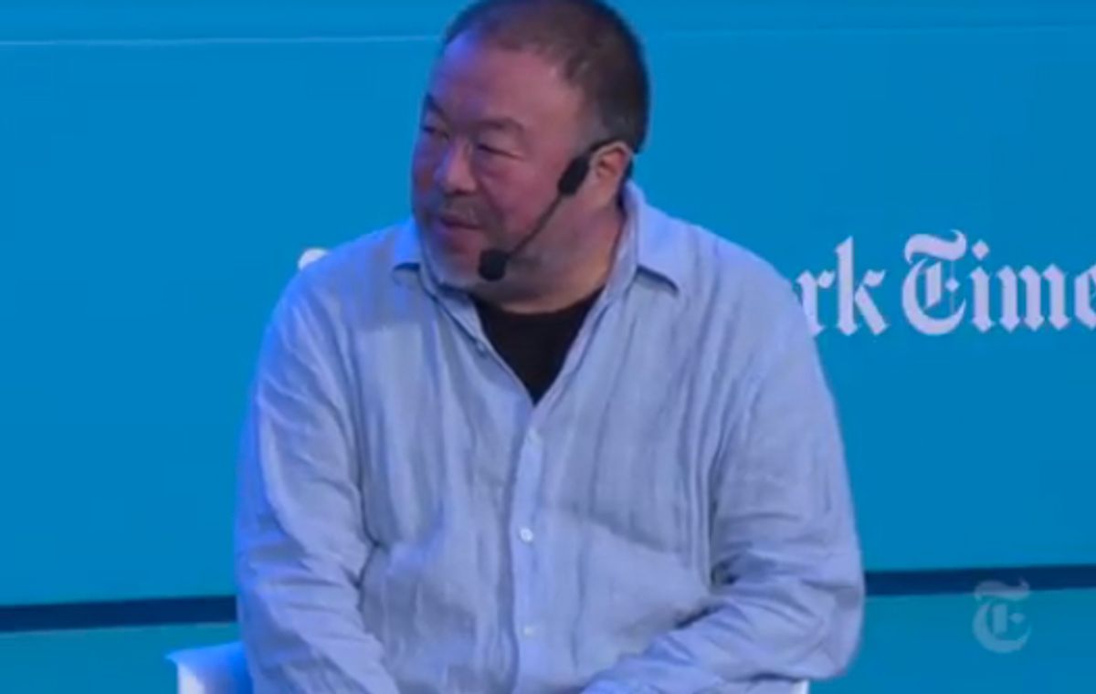 Ai Weiwei speaks at the Athens Democracy Forum 2018 Photo: The New York Times Conferences/YouTube