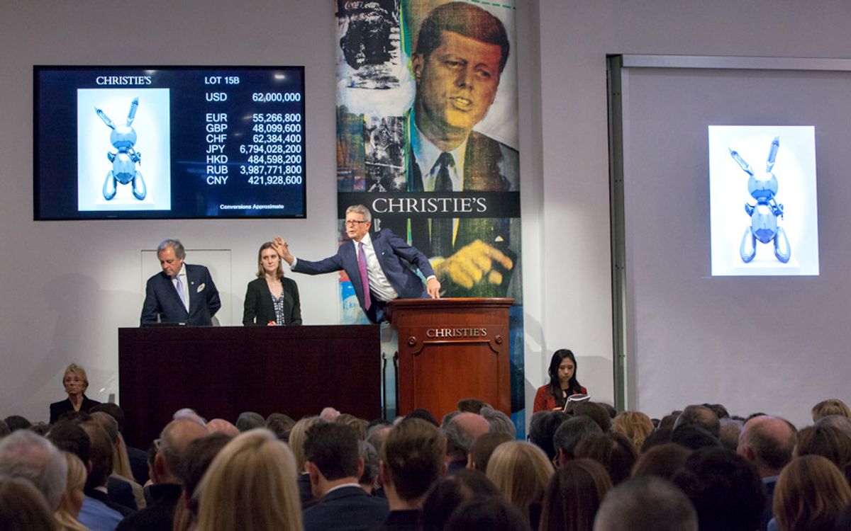 Last year during the New York “giga-week” sales, Christie's sold Jeff Koons’s Rabbit (1986) for $91m, the highest price ever paid at auction for a work by a living artist Courtesy of Christie’s