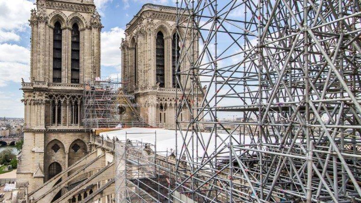 The scaffolding around the Notre Dame cathedral in Paris was erected before the fire in order to carry out restoration work Photo: Edouard Bierry / Ministère de la Culture