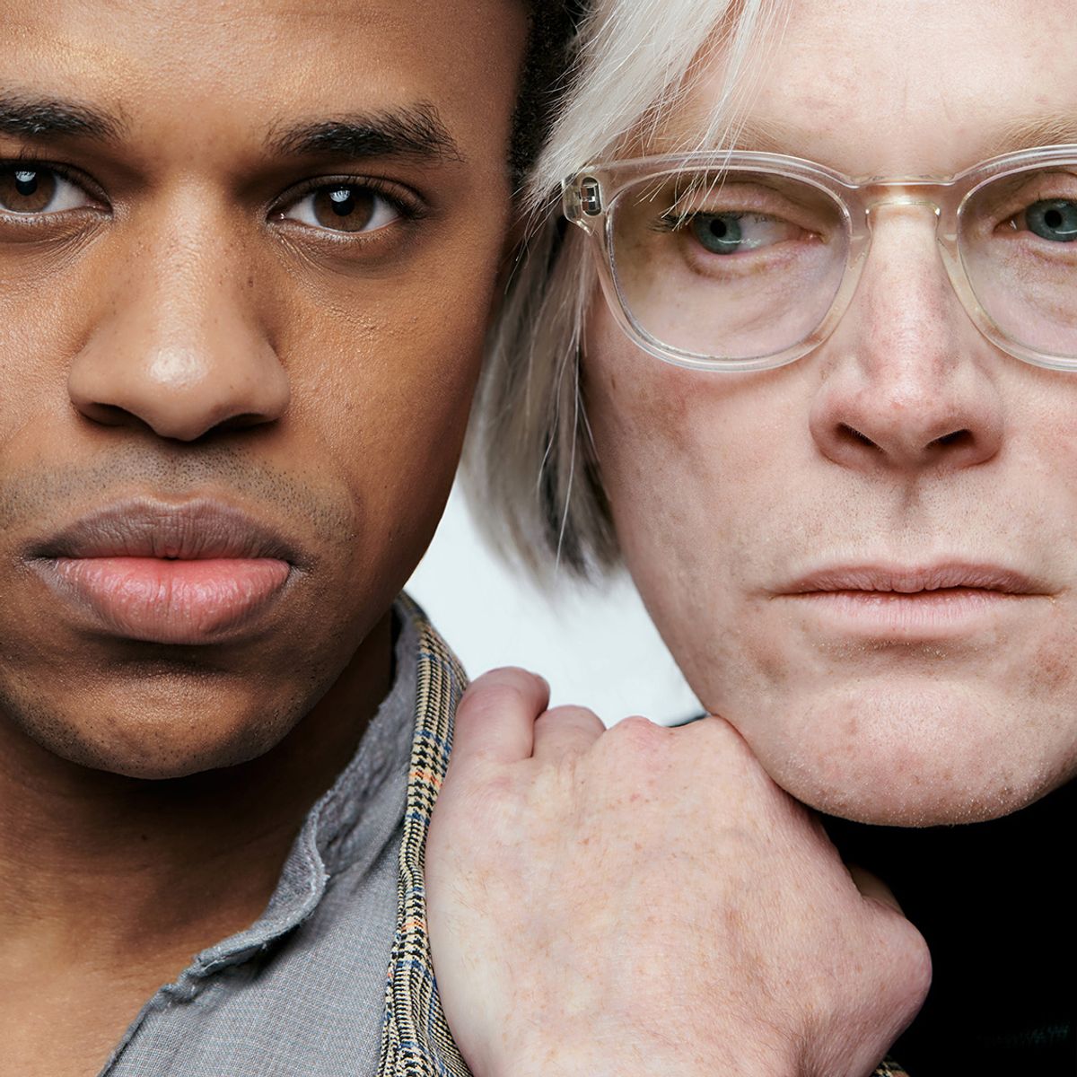 Jeremy Pope plays Jean-Michel Basquiat and Paul Bettany plays Andy Warhol inThe Collaboration, opening today at the Young Vic in London  © Manuel Harlan