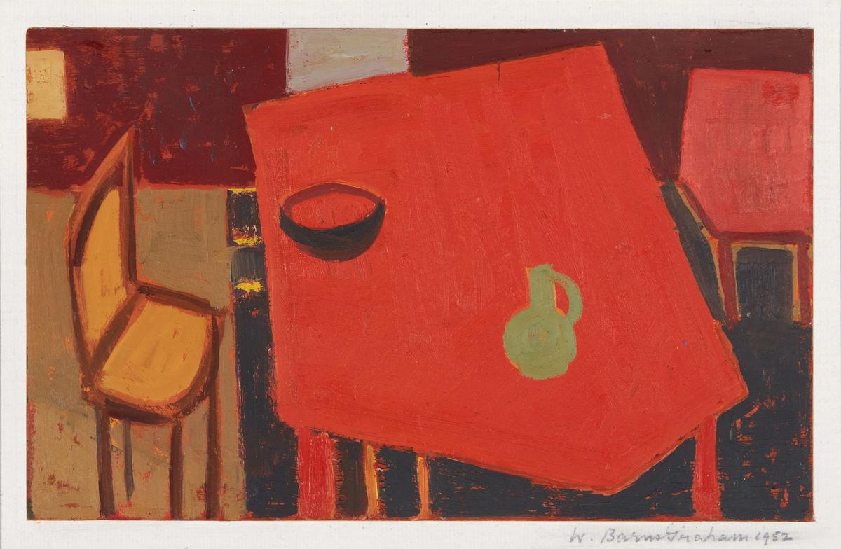 Not as comfy as a settee: Wilhelmina Barns-Graham's The Red Table (1952) is on show in The Shape of Things: Still Life in Britain at Pallant House Gallery © Wilhelmina Barns-Graham Trust