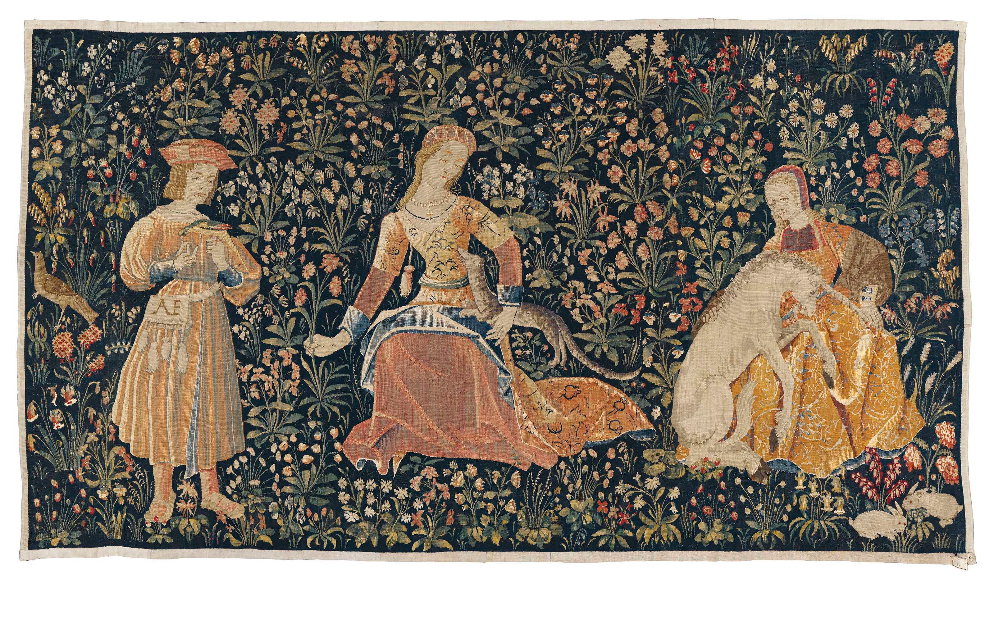 A mille-fleurs tapestry of The Lady and the Unicorn (around 1500) was the top lot of the sale © Christie's