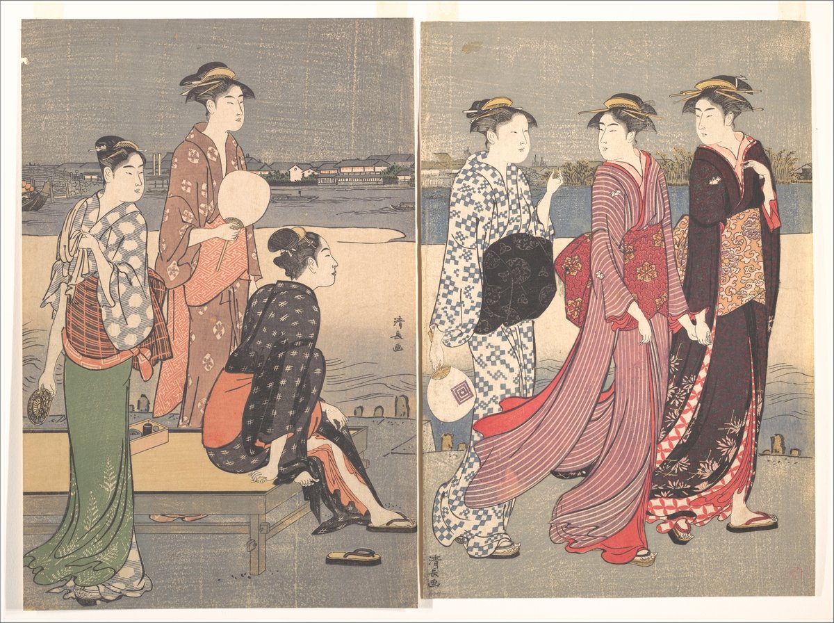 Torii Kiyonaga, Enjoying the Evening Cool on the Banks of the Sumida River. (around 1784). © The Metropolitan Museum of Art.