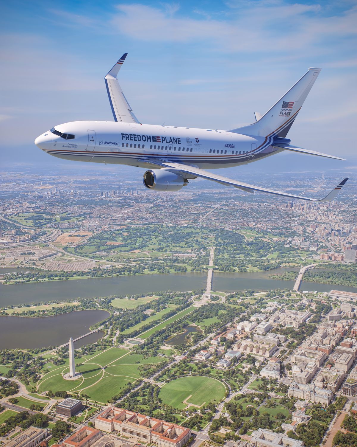 Rendering of a Boeing 737 to be used during the “Freedom Plane National Tour” Courtesy of the National Archives Foundation