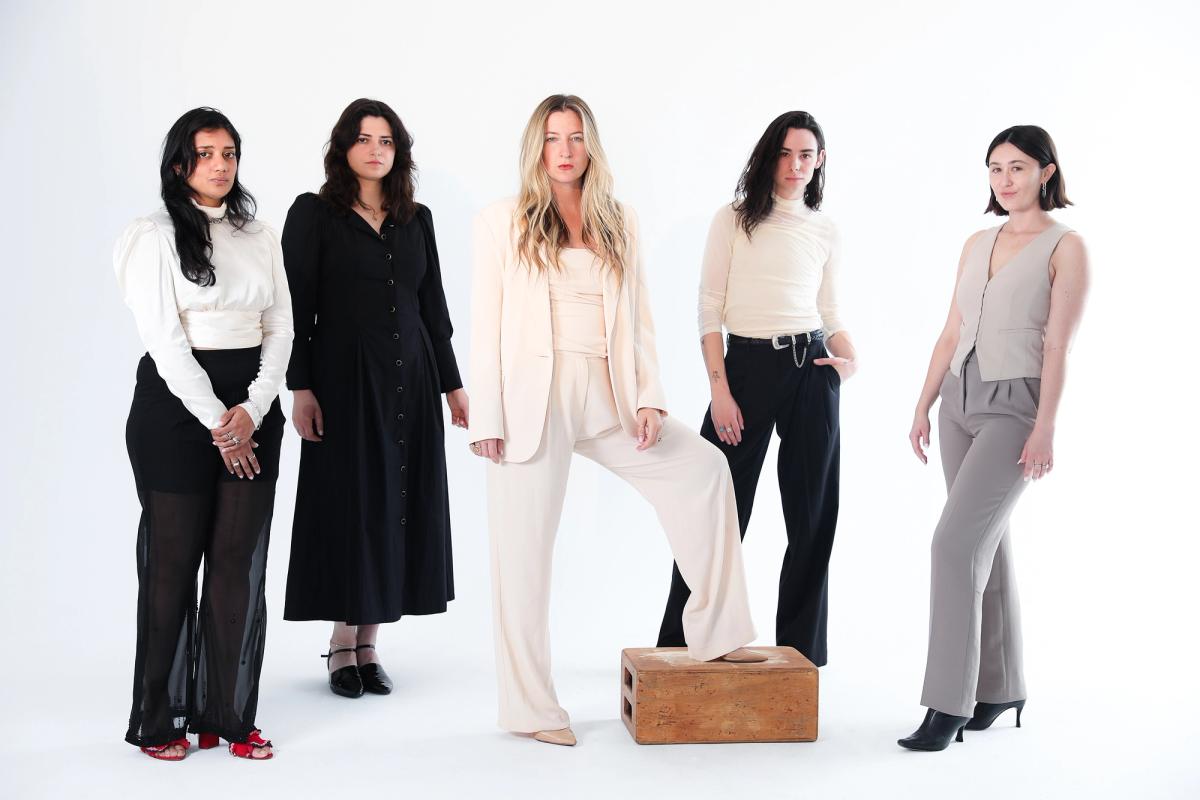 Staff at Megan Mulrooney Gallery. Pictured from right to left: Neelima Narayanan, Director Archives and Publications; Isabella Miller, Assistant Director; Megan Mulrooney, Gallerist; Connor Marley, Director; Sophia Wood, Registrar. Courtesy Megan Mulrooney