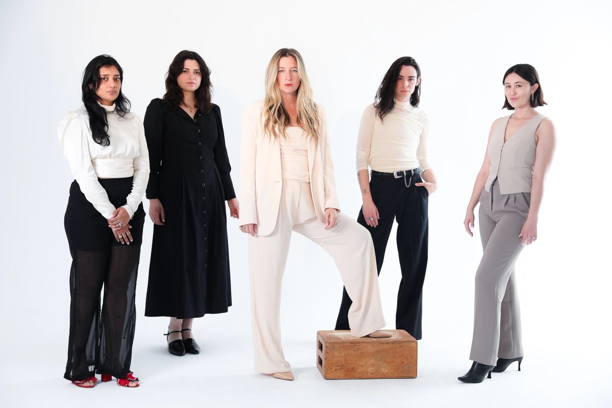 Staff at Megan Mulrooney Gallery. Pictured from right to left: Neelima Narayanan, Director Archives and Publications; Isabella Miller, Assistant Director; Megan Mulrooney, Gallerist; Connor Marley, Director; Sophia Wood, Registrar. Courtesy Megan Mulrooney