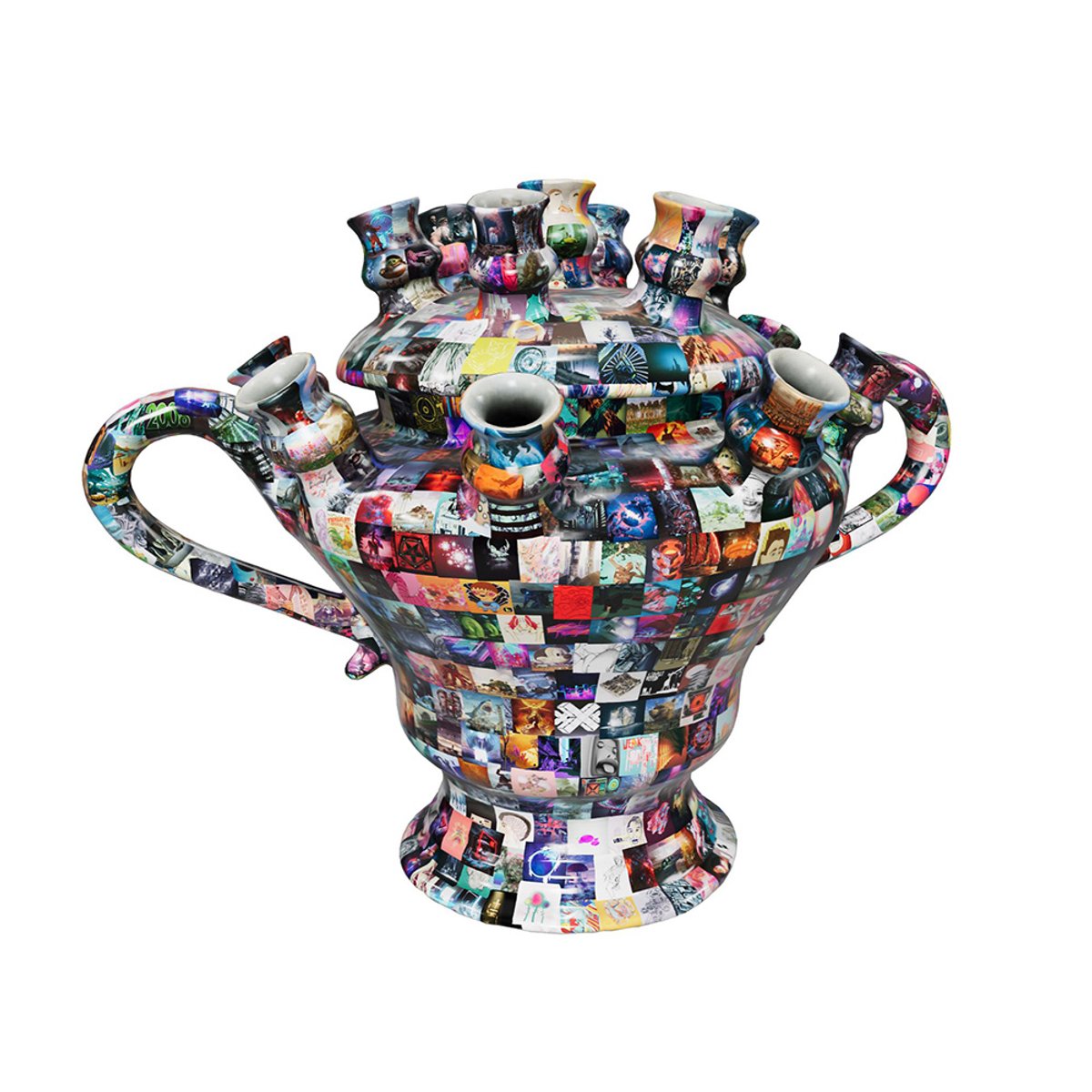 Aronson’s “digital twin” NFT titled $69m Art—with Beeple’s Everydays superimposed on a 17th-century Delftware vase—is one of the NFTs minted today on Opensea Courtesy of Aronson Delftware