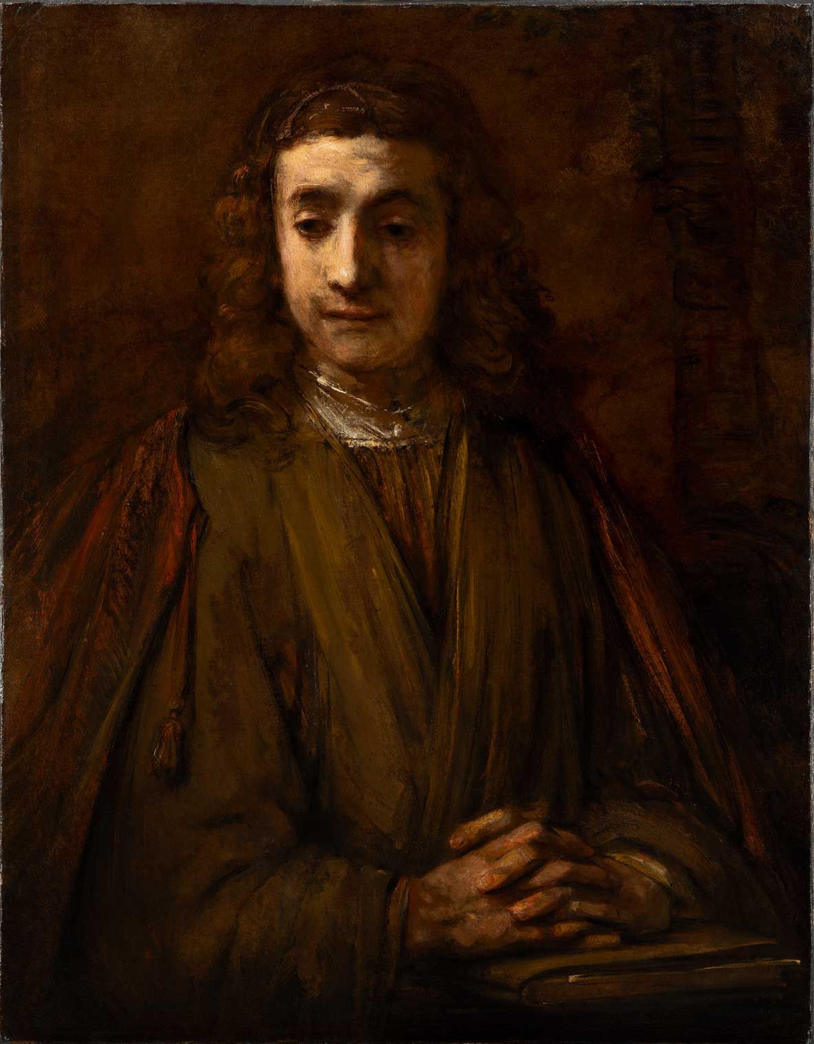 Long thought to be a portrait of Rembrandt’s son Titus, recent research and conservation revealed the painting’s subject is actually St John at Patmos Courtesy the Leiden Collection