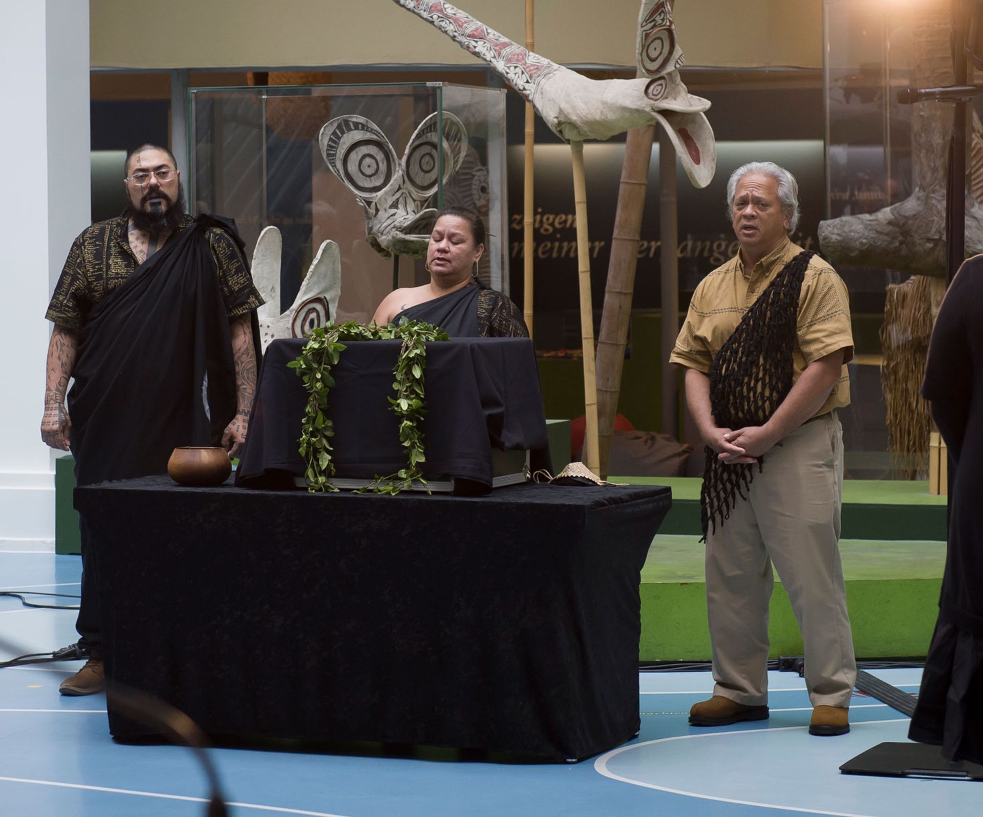 Representatives from the Office of Hawaiian Affairs at a restitution ceremony in Germany earlier this month Courtesy of Office of Hawaiian Affairs