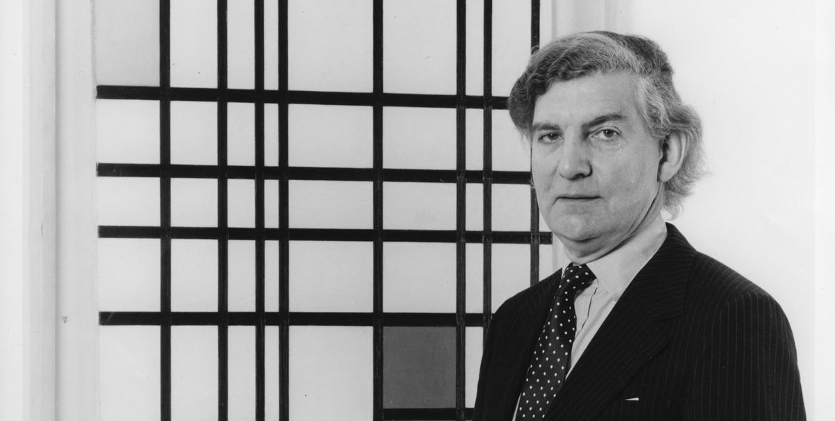 Alan Bowness with Piet Mondrian’s Composition with Yellow, Blue and Red at the Tate, 1980