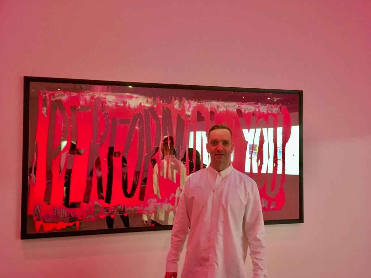 Eddie Peake at the preview to his new performative exhibition at London's White Cube Louisa Buck