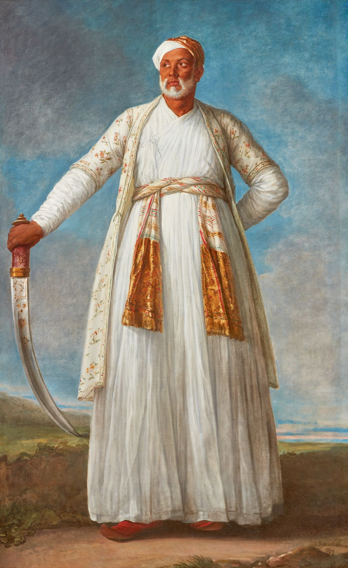 Elisabeth-Louise Vigée Le Brun, Portrait Of Muhammad Dervish Khan, Full-Length, Holding His Sword In A Landscape (1788). Sotheby's