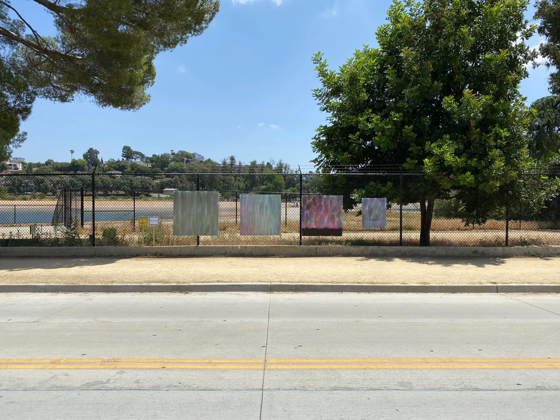 Chet Glaze, Thick Slick (2019), Scuzzy Drip (2019), VW Driveway (2020), Tramp Camp (2019)  installed on Silver Lake Drive in LA 