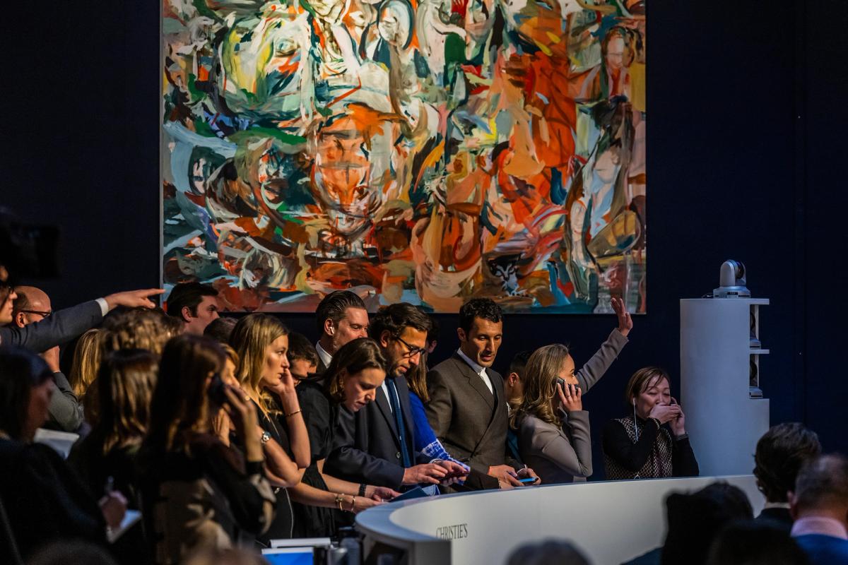 Christie's London salesroom during its 20th and 21st century evening auction on 28 February 2023. Courtesy of Christie's 