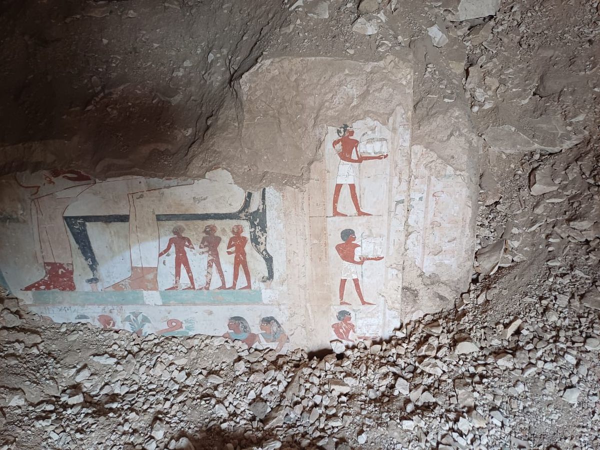 Painted scenes discovered in one of the tombs
Courtesy of the Egypt Ministry of Tourism and Antiquities