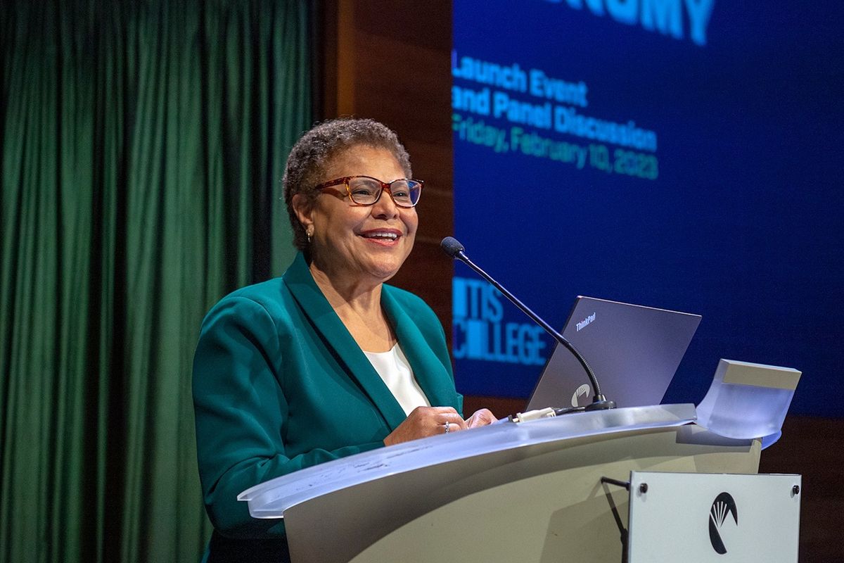 Los Angeles Mayor Karen Bass speaks at a launch event for the 2023 Otis College Report on the Creative Economy Photograph by Monica Nouwens/Otis College of Art and Design
