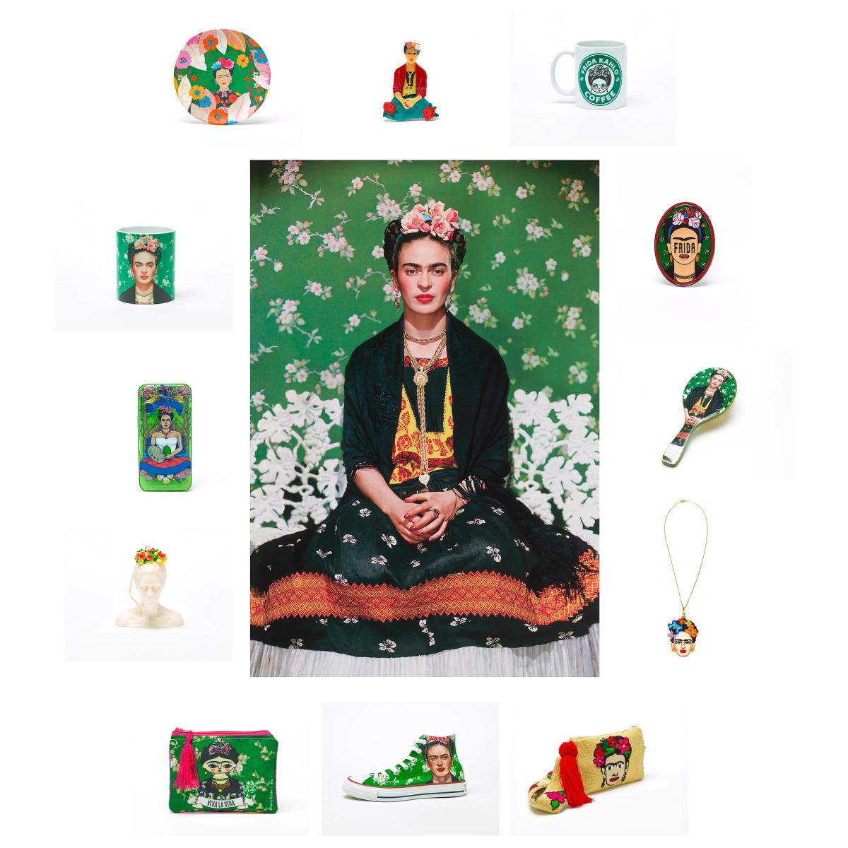 Nickolas Muray’s Frida on White Bench, New York (1939), surrounded by merchandise Photo: © Museum of Fine Arts, Houston; © the artist