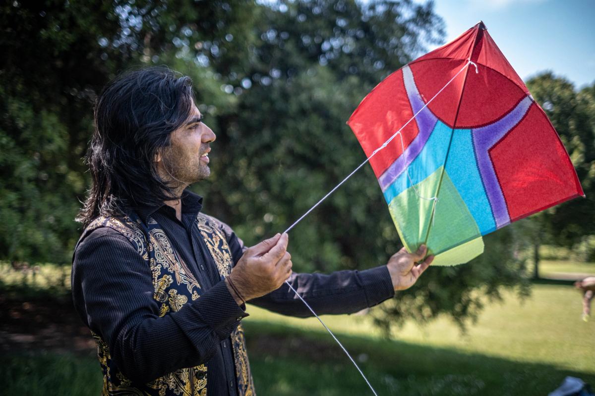 Sanjar Qiam, a master kite-maker and Afghan refugee now based in the UK, who is one of the co-organisers of the Fly With Me festival Courtesy of Good Chance Theatre