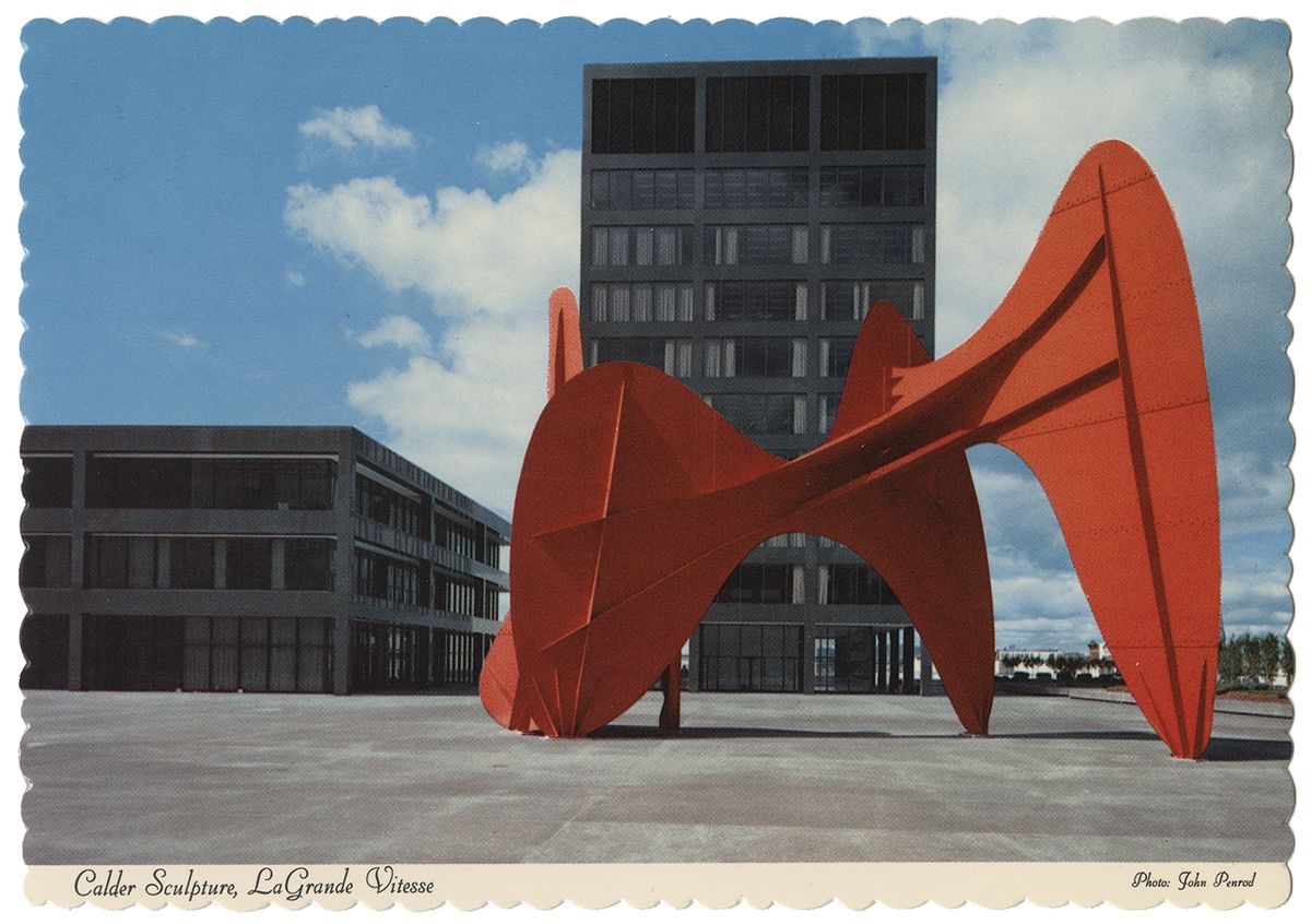 A postcard of Calder's La Grande vitesse (1969), Grand Rapids, Michigan Photo: © Calder Archive