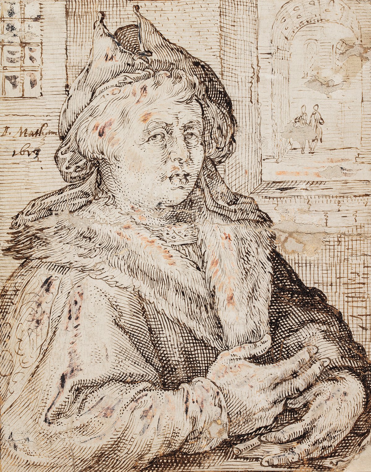 Vexing for conservators: the lead white highlights of the SMK’s Drawing of a man, by the Dutch artist Jacob Matham (1571-1631), have turned from white to reddish and dark brown
Courtesy SMK