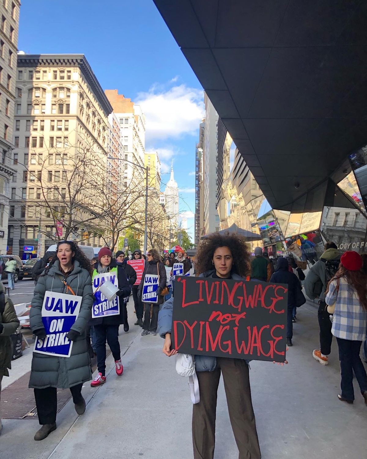 Striking part-time faculty and their supporters picket outside the New School university in New York Photo courtesy UAW Local 7902, via Twitter