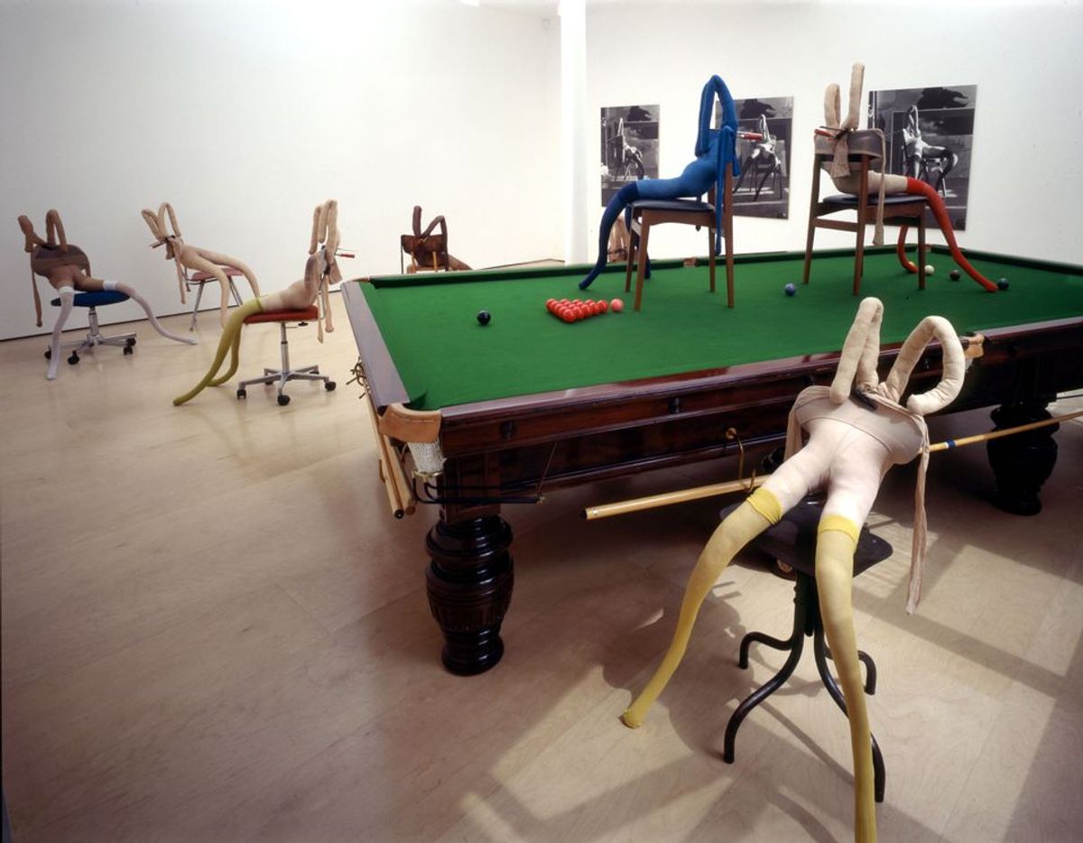 Sarah Lucas, Bunny Gets Snookered (1997) at the New Museum Courtesy of Sadie Coles HQ, London