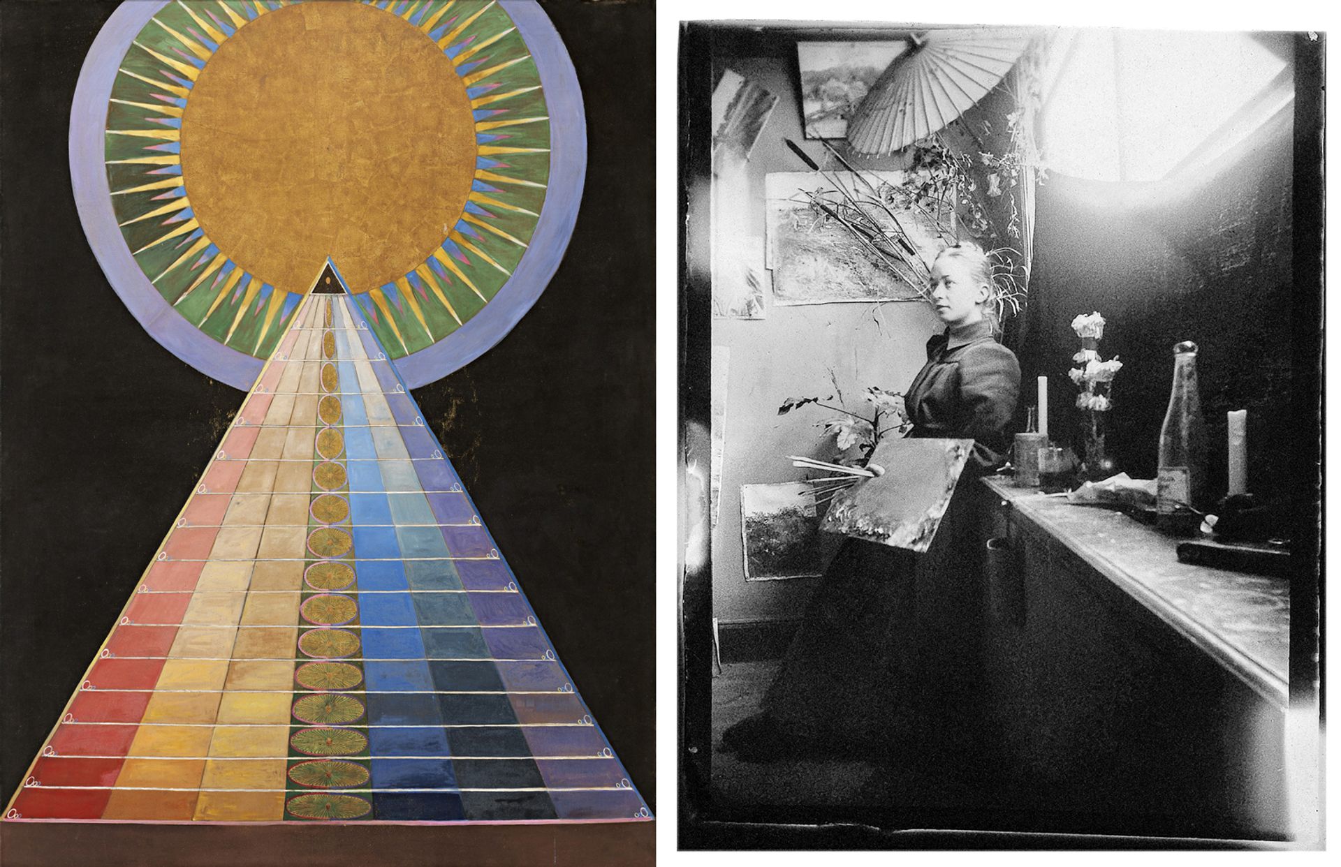 Hlima af Klint (right) made the Paintings for the Temple series (detail, right) to be displayed altogether in one venue 