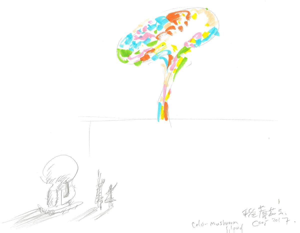 An artist sketch of Cai Guo-Qiang's mushroom cloud Studio Cai