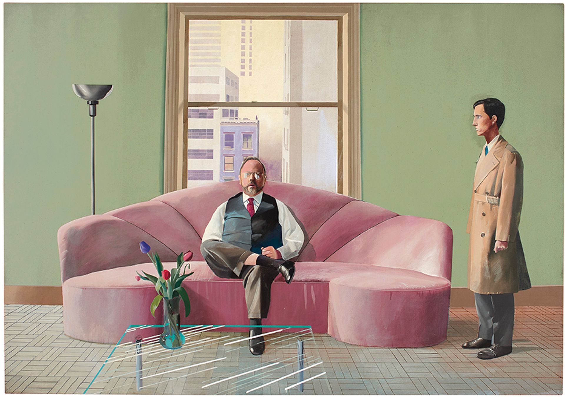 A 1969 portrait of Henry Geldzahler and Christopher Scott by David Hockney, who became the world’s most expensive living artist last year. Courtesy of Christie's
