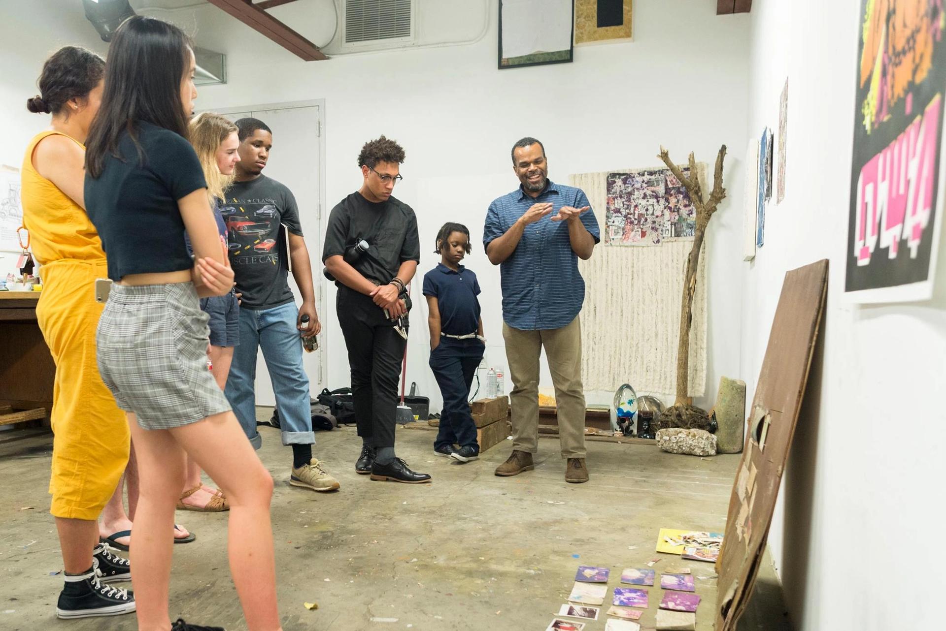 Outreach is important: Houston artist, Jamal Cyrus, gives Contemporary Arts Museum Houston Teen Council members a behind the scenes look into his artwork Contemporary Arts Museum Houston