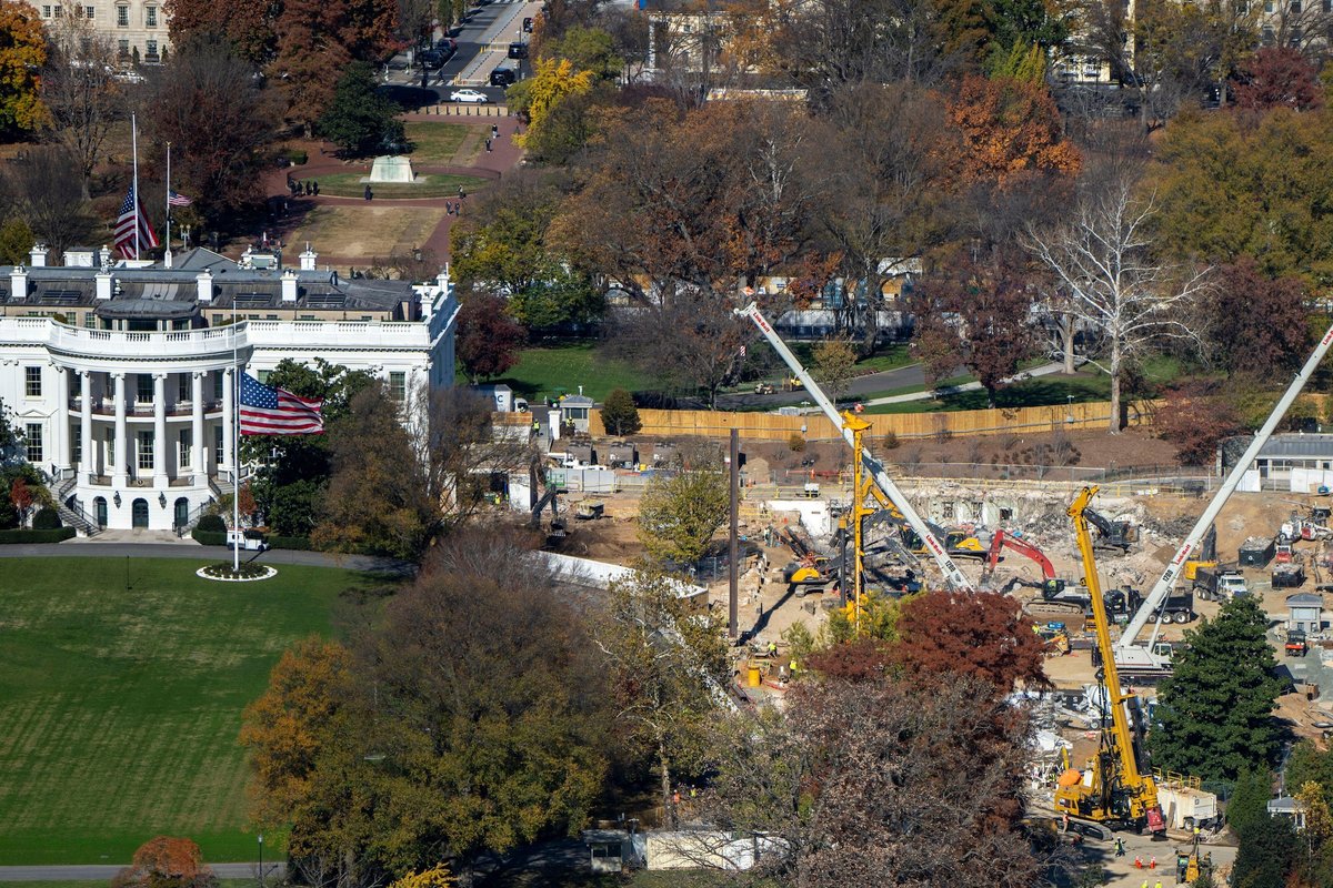 The "large hole" where the White House's East Wing previously stood, and where a large ballroom might one day rise Photo by Bonnie Cash/UPI Credit: UPI/Alamy Live News