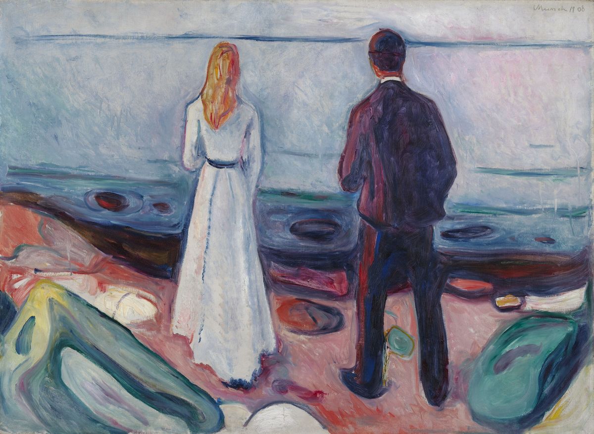 Edvard Munch, Two Human Beings (The Lonely Ones), 1906–8. Oil on canvas. Harvard Art Museums/Busch-Reisinger Museum, The Philip and Lynn Straus Collection Photo: © President and Fellows of Harvard College; courtesy of the Harvard Art Museums