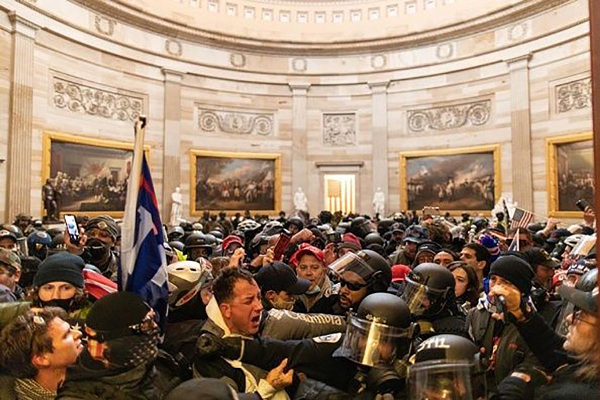 Pro-Trump protesters storming the public spaces of the US Capitol on 6 January Mostafa Bassim/Anadolu Agency via Getty Images
