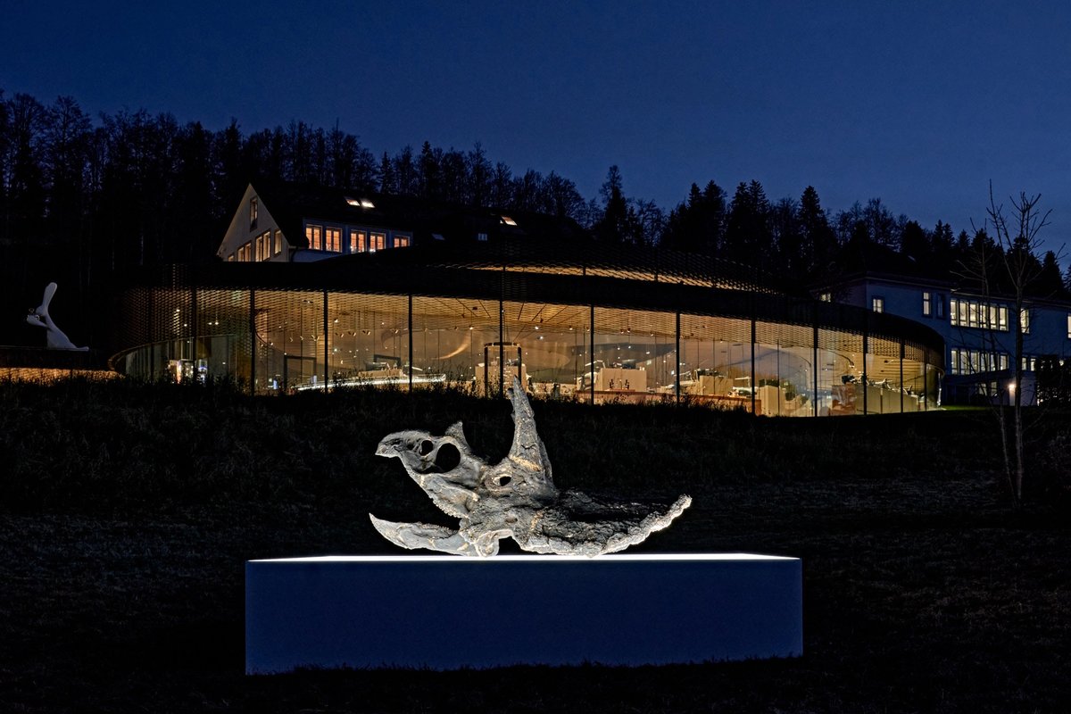 Adrián Villar Rojas's new untitled sculpture, with Audemars Piguet's museum in the background. Courtesy Audemars Pigeut Contemporary