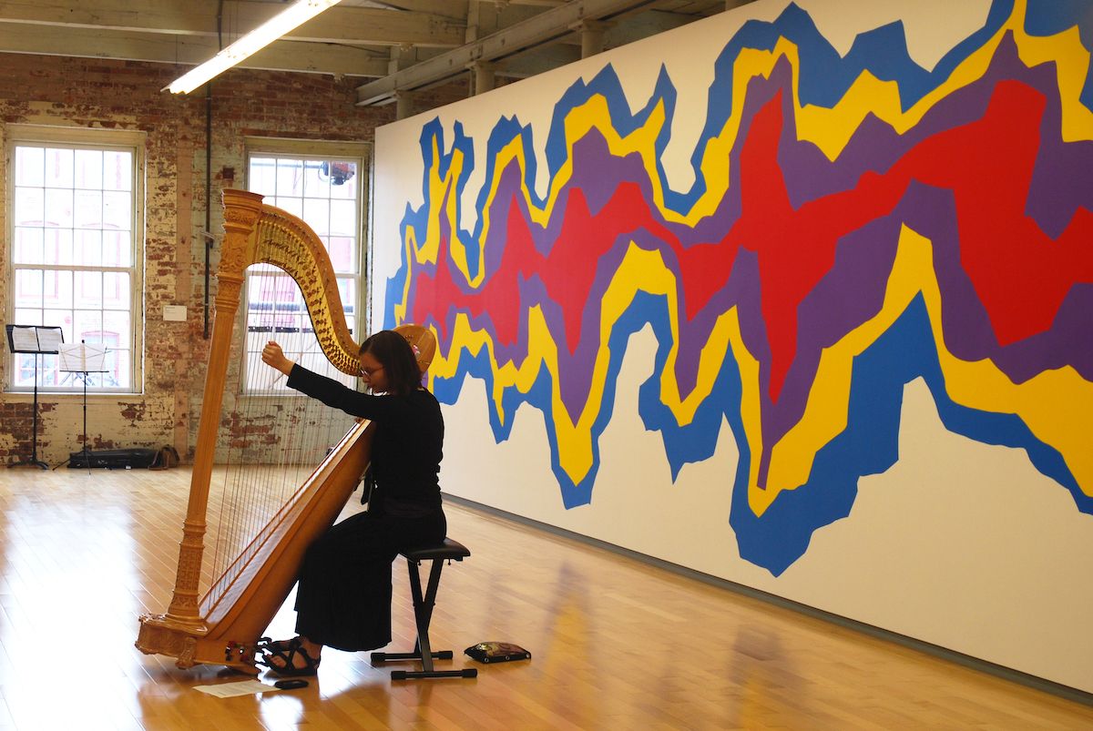 Bang on a Can recital in the Sol LeWitt: A Wall Drawing Retrospective Courtesy Mass MoCA. Photo: Elizabeth Berg