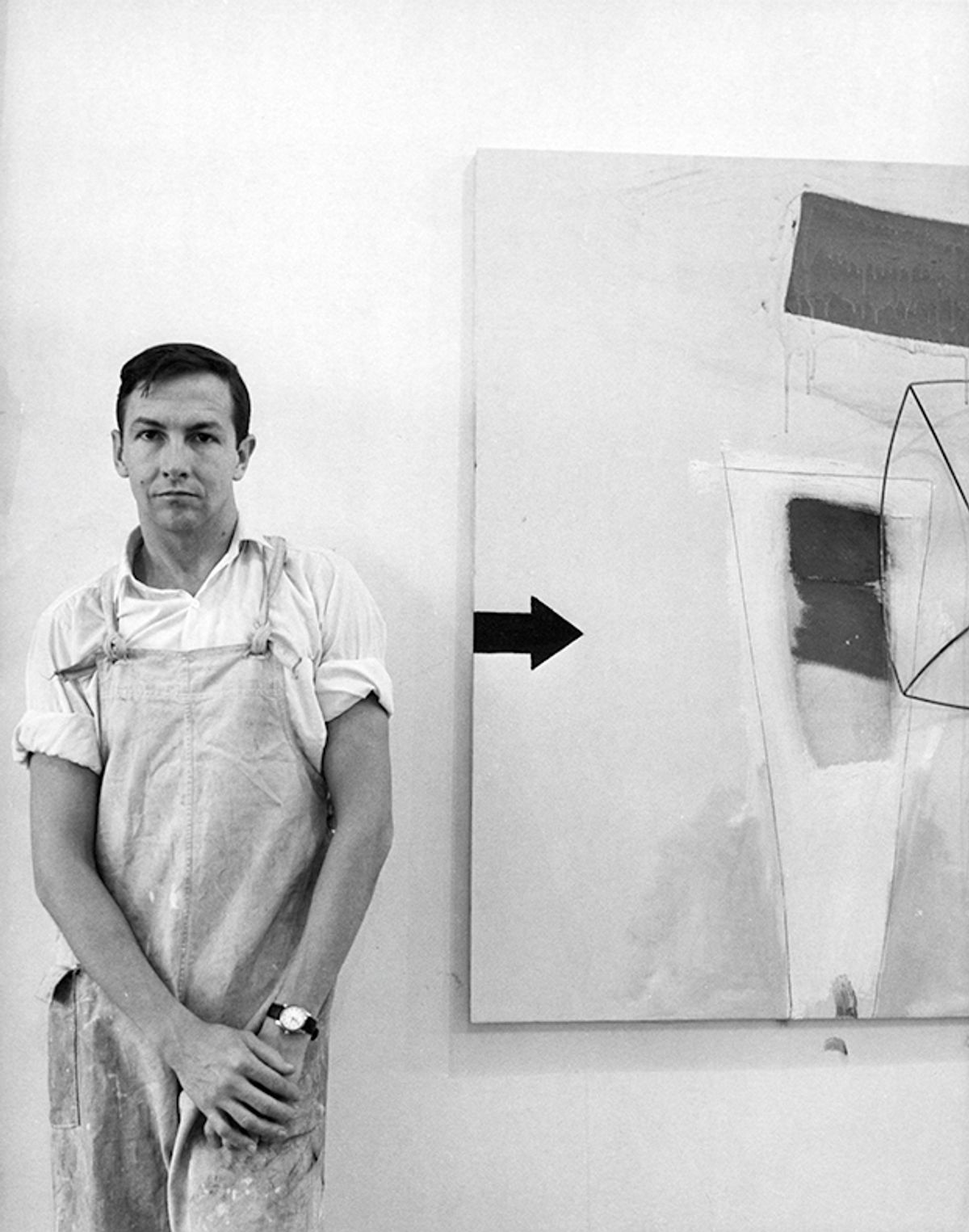 Robert Rauschenberg with Stripper (1962) in his Broadway studio in 1962

Robert Rauschenberg Foundation Archives



