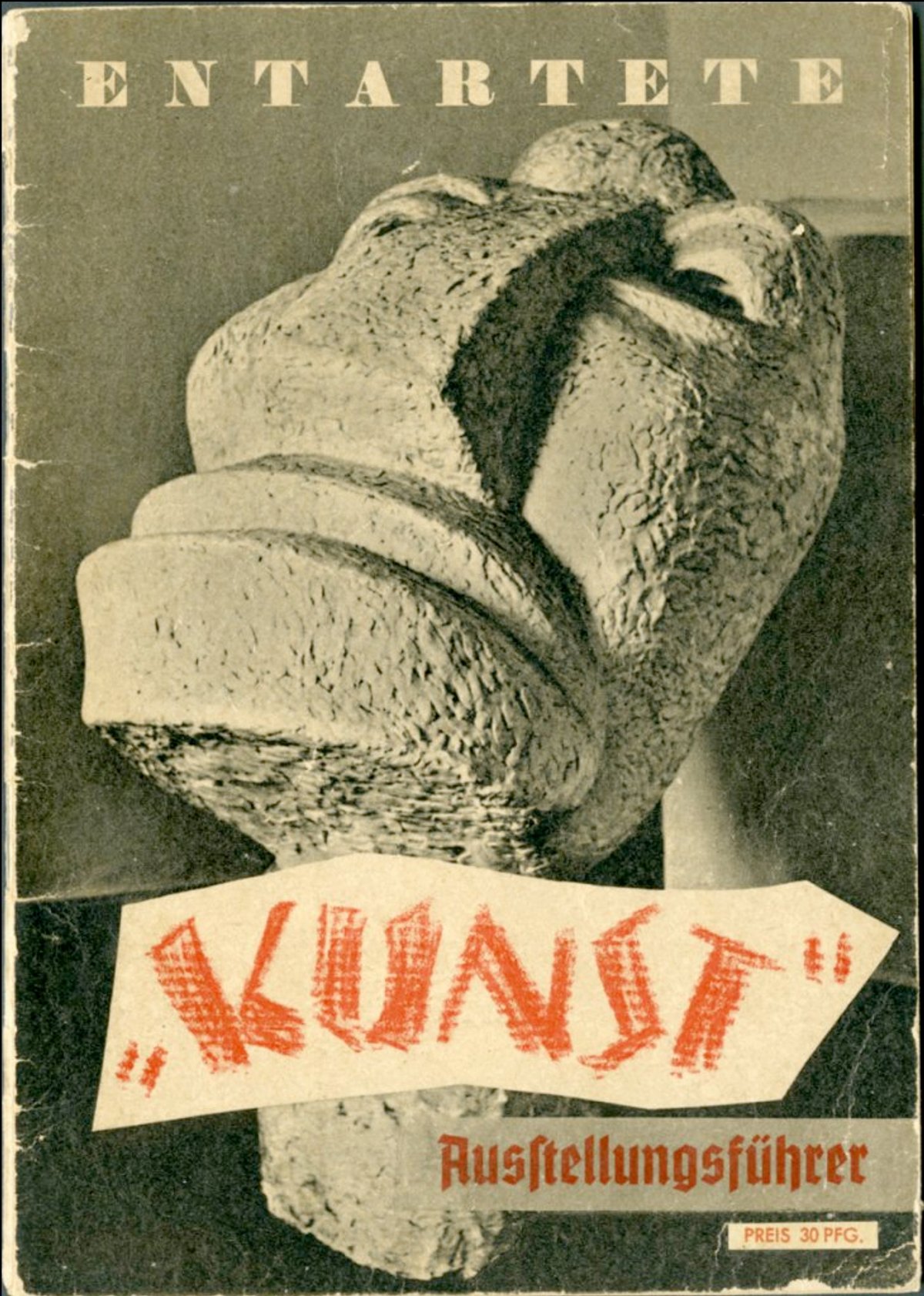 The catalogue front cover for the exhibition Entartete Kunst, showing so-called “degenerate art” allegedly made by Jews and Bolshevists