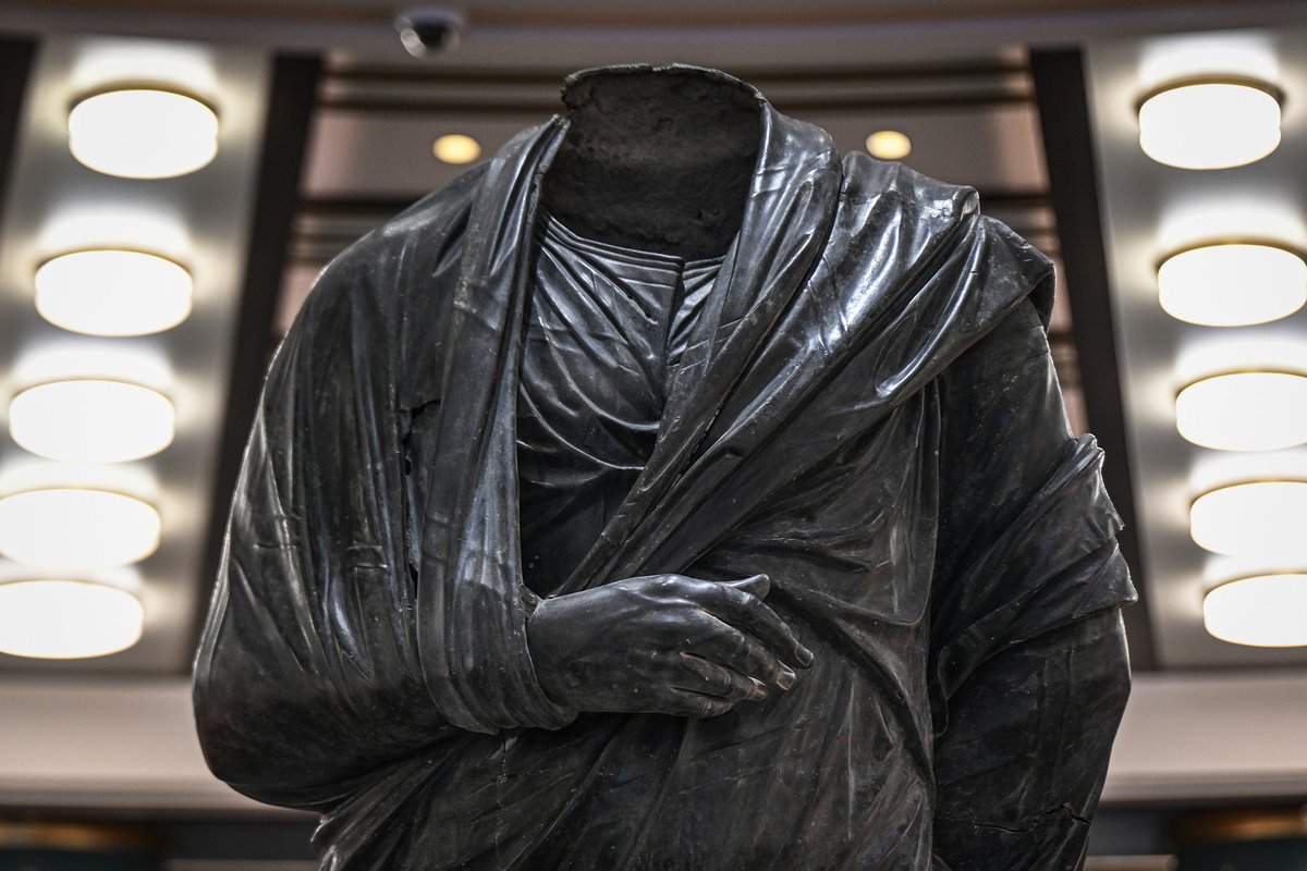 A recently repatriated bronze of the second-century Roman emperor Marcus Aurelius dominates the Golden Age of Archaeology exhibition in Ankara
Photo by Abdullah Guclu/Anadolu via Getty Images