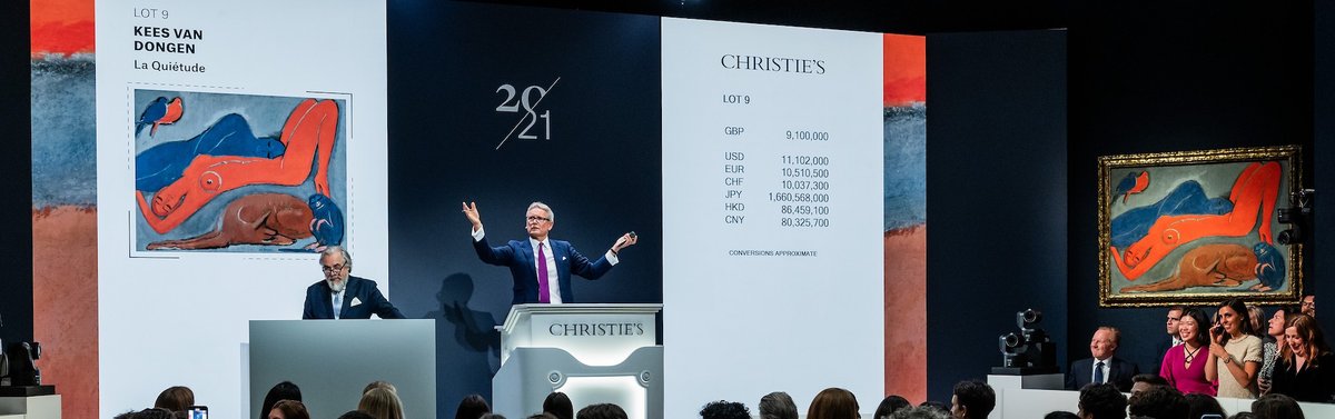 Bidders compete for what proved to be the evening's top lot, La Quiétude (1918) by Kees van Dongen from the collection of Sam Josefowitz, at Christie's London on 13 October 2023 Courtesy Christie's Images Ltd.