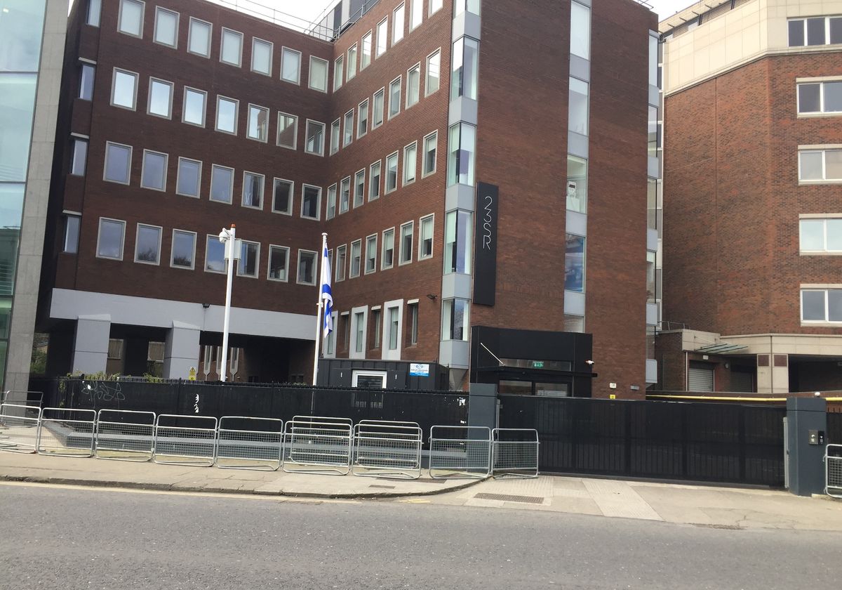 The exterior of the former Israeli Embassy in Dublin Photo by ClareWhiteBoat, via Wikimedia Commons