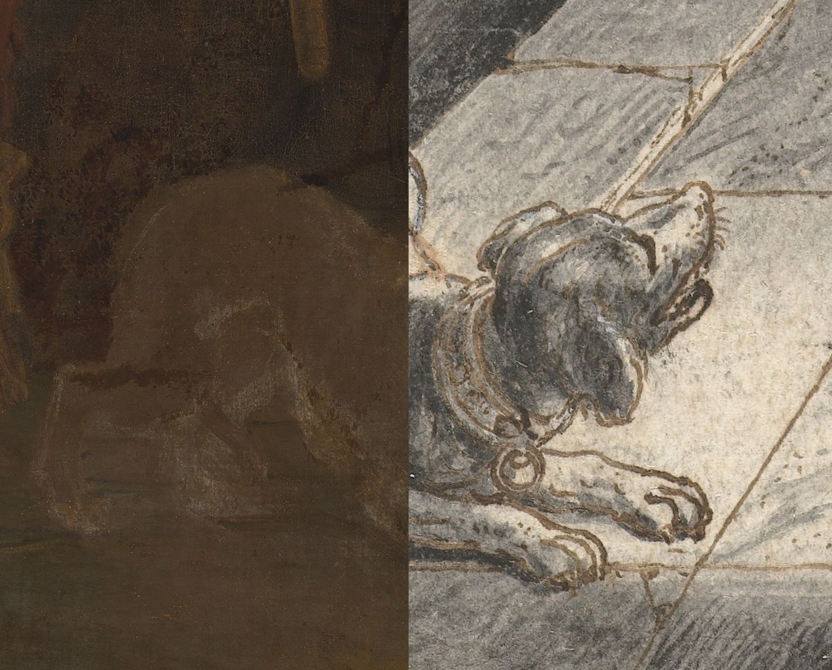 A doggy detail from Rembrandt's The Night Watch (left) and Adriaen van de Venne's illustration (right) Courtesy of the Rijksmuseum 