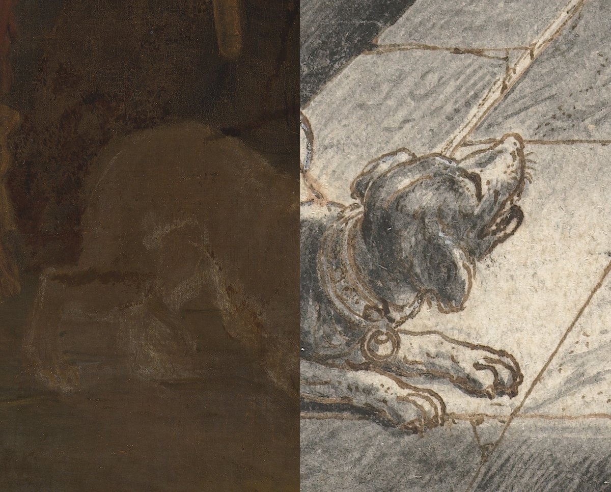 A doggy detail from Rembrandt's The Night Watch (left) and Adriaen van de Venne's illustration (right) Courtesy of the Rijksmuseum
