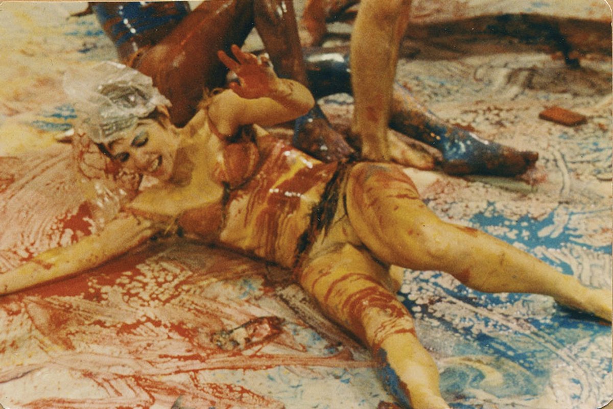 The body as canvas: Schneemann’s Meat Joy (1964) involved performers skidding, rolling and twisting in paper, paint and raw meat
Photo © Estate of Robert McElroy/Licensed by VAGA/ARS