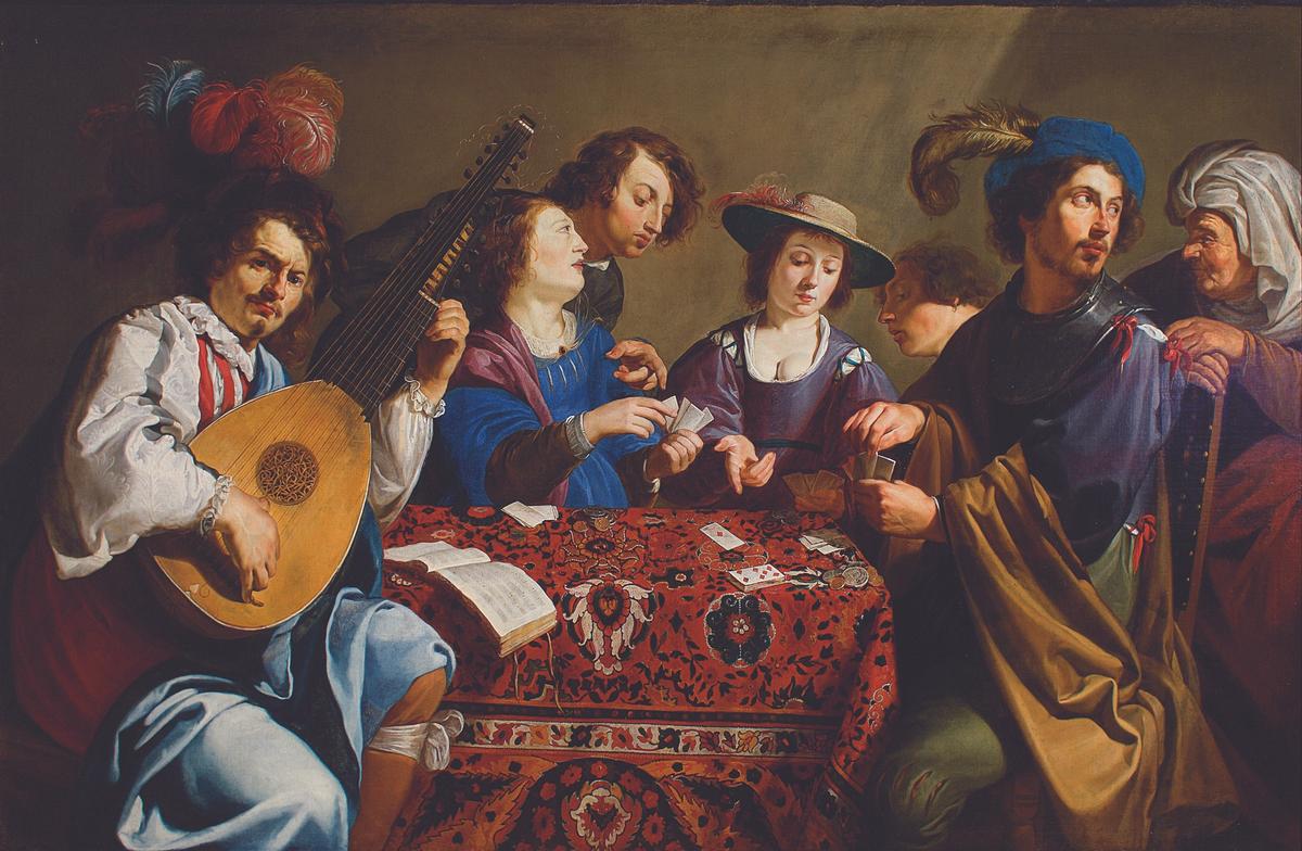 Time that could have been profitably spent is wasted in idleness: the Warsaw version of Rombouts’s The Card Players (around 1637) © Wilczyński Krzysztof/Muzeum Narodowe w Warszawie