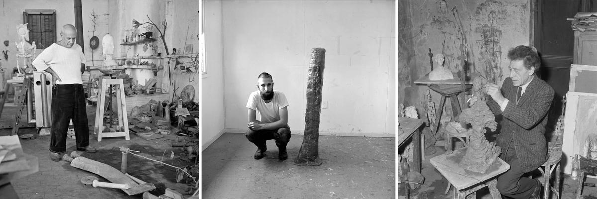 Left to right: Pablo Picasso, Bruce Nauman and Alberto Giacometti 
Photos: Photo Edward Quinn, © edwardquinn.com © Succession Picasso/DACS, London 2024; © 2024 Bruce Nauman / Artists Rights Society (ARS), New York and DACS, London. Courtesy of Sperone Westwater, NY; Photo Pierre Vauthey/Sygma/Sygma via Getty Images © Succession Alberto Giacometti / DACS 2024