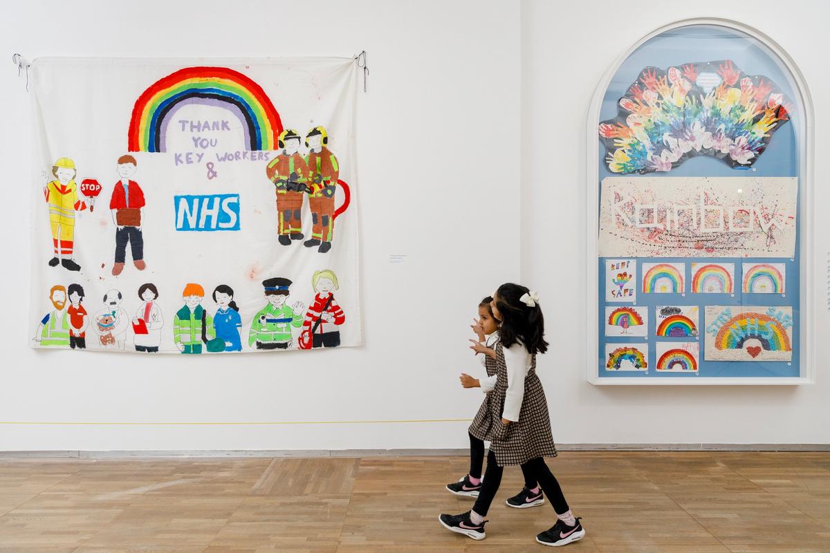 Children artists at opening of All Will Be Well: Children's Rainbows from Lockdown at the V&A on 2 December 2020 Photo: Tristan Fewings / Getty images for V&A